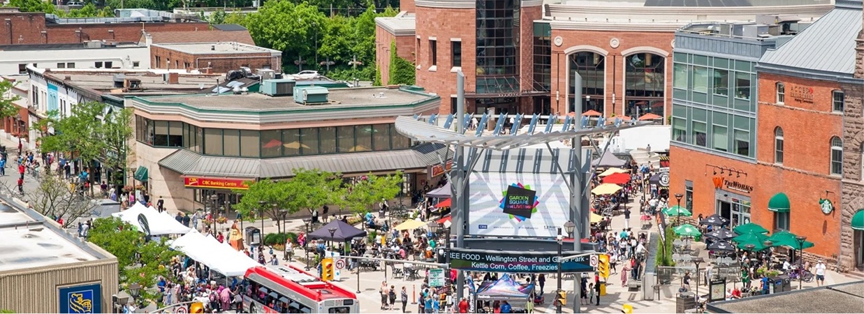 Garden Square in downtown Brampton on a summer day
